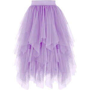 Tulle Lavender for Women High Waist Elastic Midi Skirt Mesh Tutu Skirt